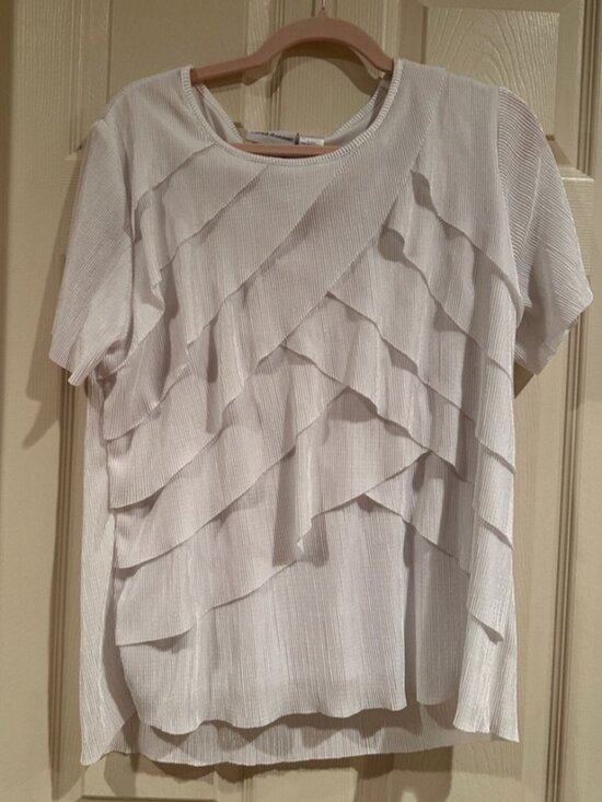 Tops - White Short-Sleeve Ruffle Layered Top